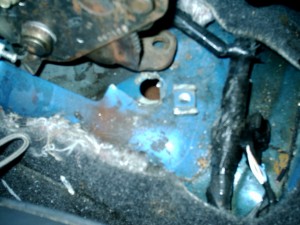 View of the broken bolt on the Mustang